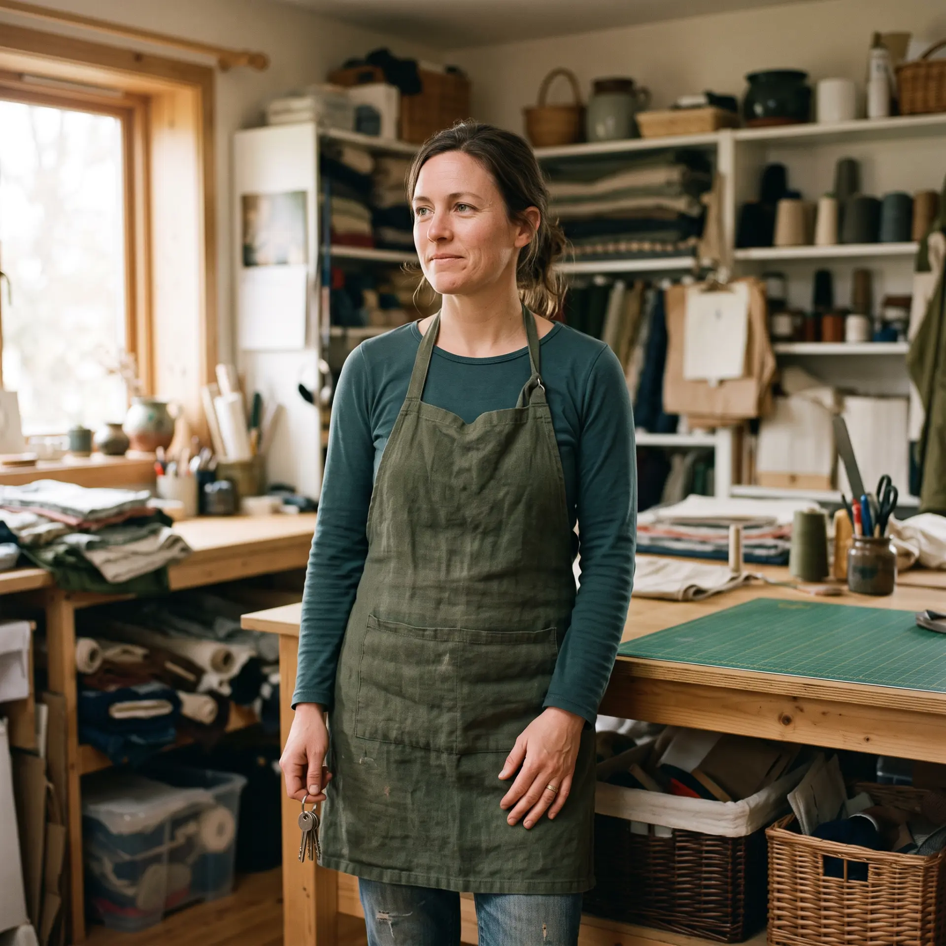 A business owner standing in their own space, keys in hand