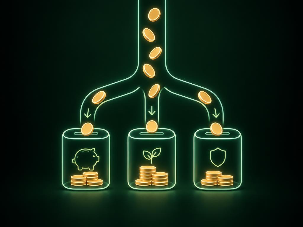 Automated business banking and cash flow: a mint and gold line illustration