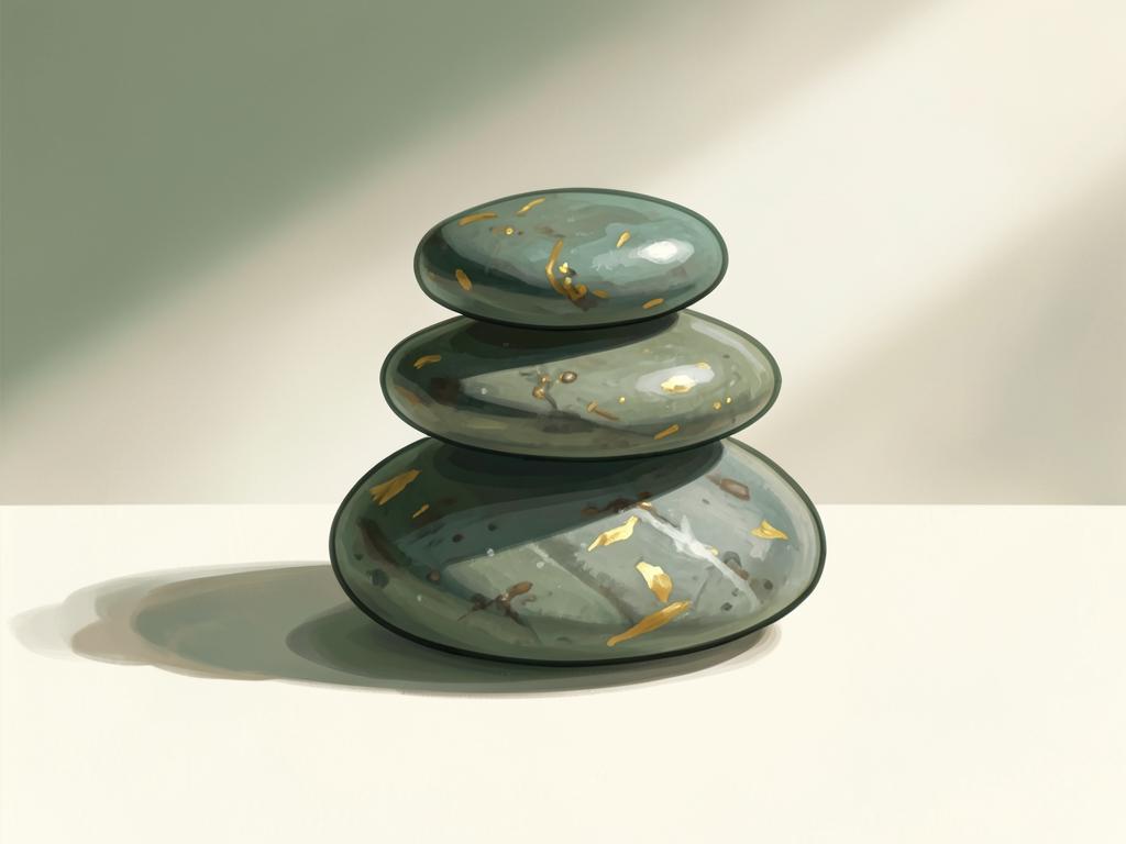 Balanced river stones on a cream surface