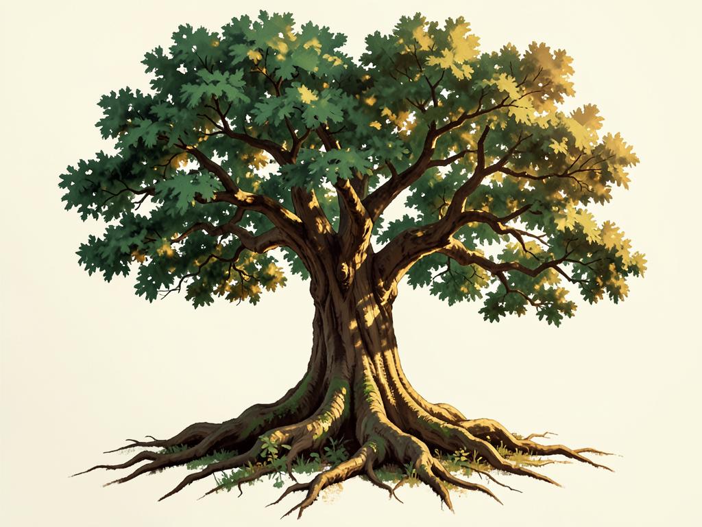 A mature oak with deep roots